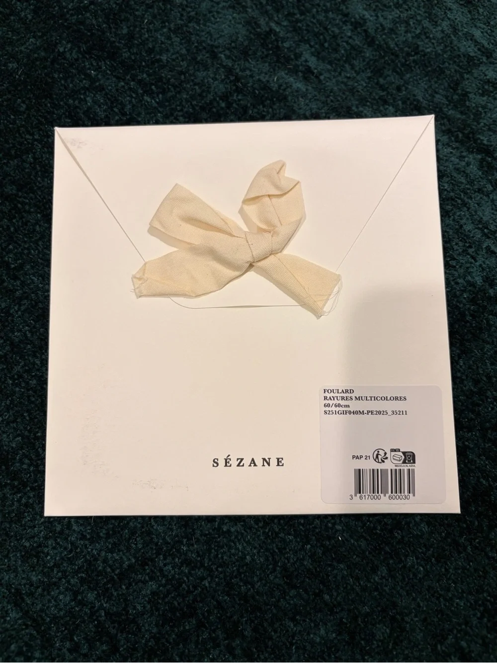 Sezane Striped Foulard Scarf in Olive, Pink & Cream